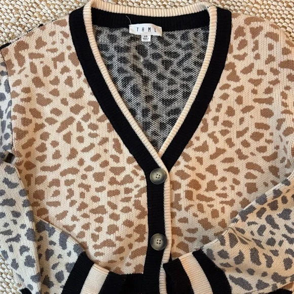 THML Leopard Print Cardigan Sweater - Black and Tan - Picture 1 of 6